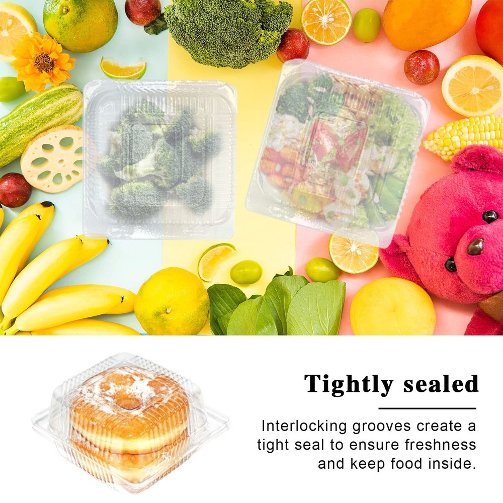 100Pcs Clear Hinged Plastic Containers w/ Lids,Individual Cake Slice Containers