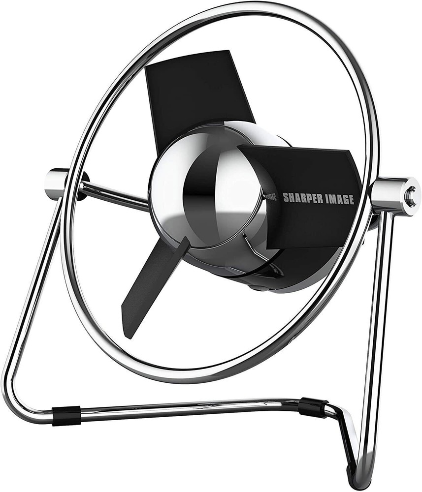 Sharper Image~Soft Blade 2 Speed Quiet Operation USB Metal Chrome Frame Fan~New