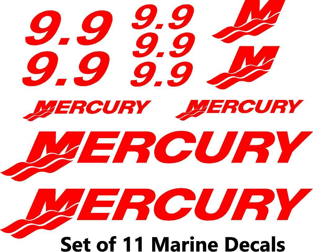 (11pc) Set of 9.9 Hp Mercury outboard boat cowling decal set custom color choice