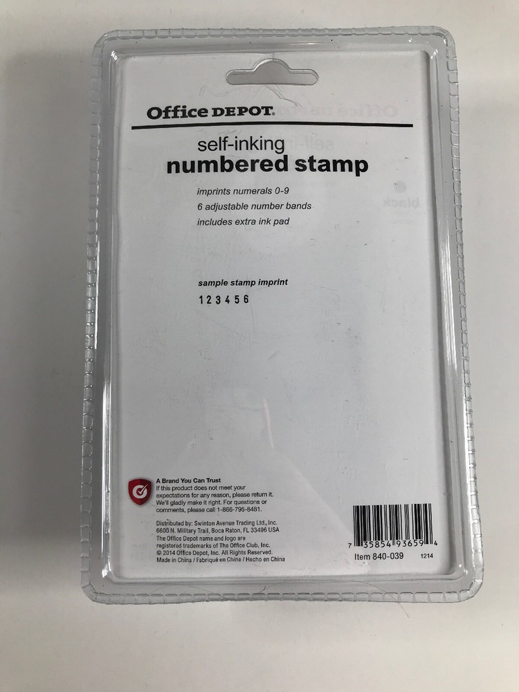 office depot self-inking numbered stamp black