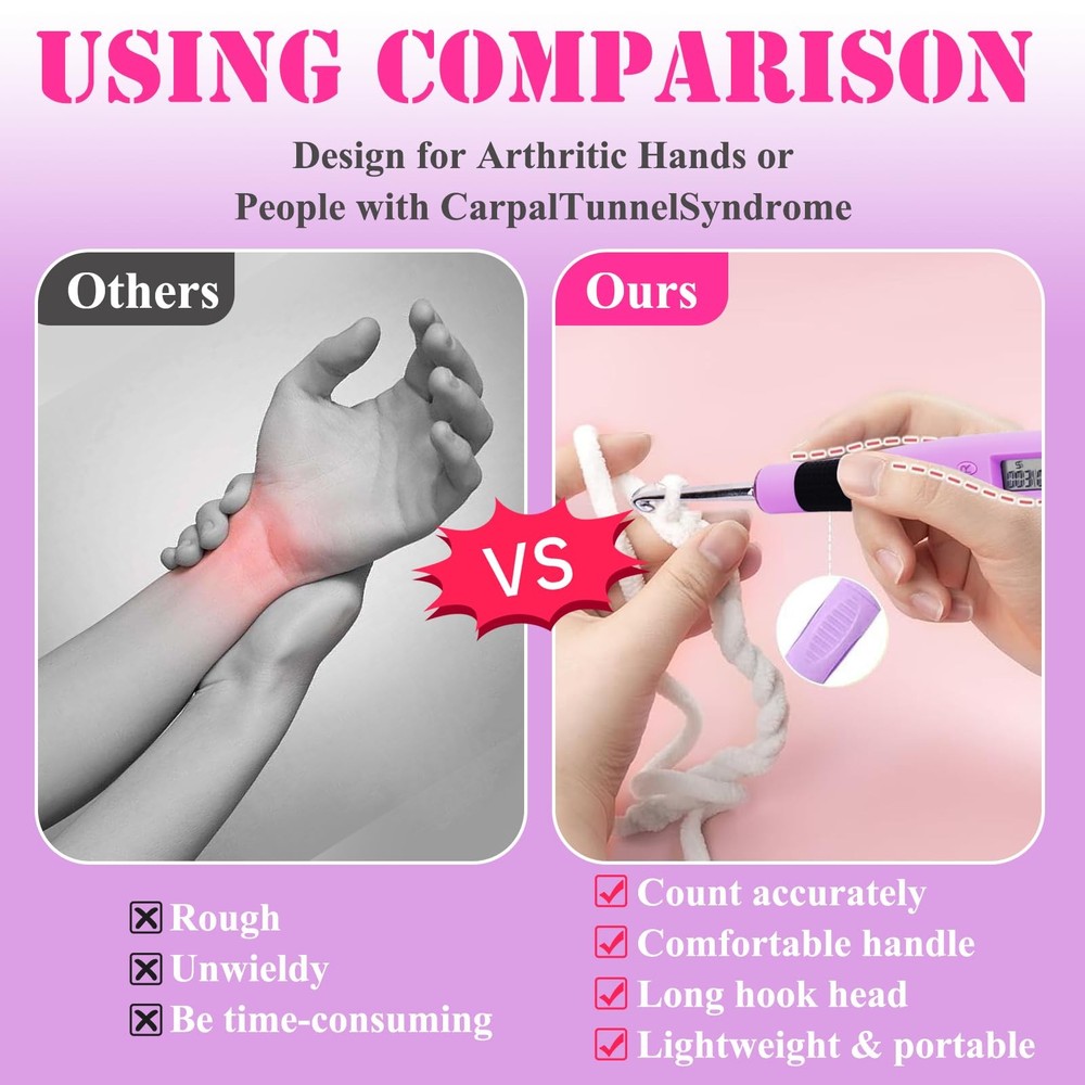 18 Size Counting Crochet Hooks Set Digital with Light up Crochet Hooks Set Er...