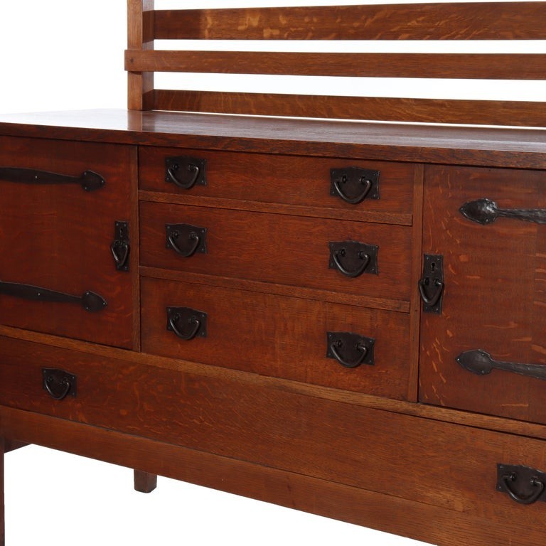 Antique Arts & Crafts Gustav Stickley Oak Strap Hinged Sideboard C1910