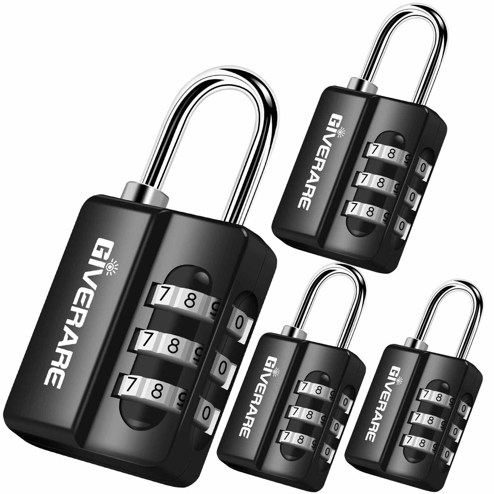 4 Pack Combination Lock, 3-Digit Padlock Keyless, Small, Black