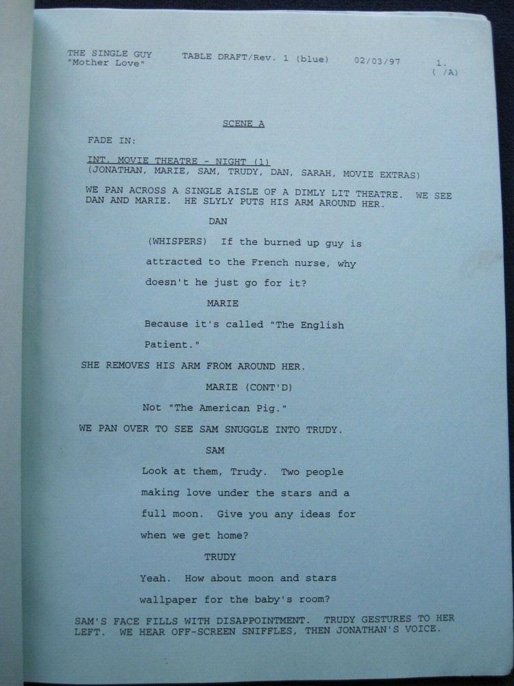 ORIGINAL SCRIPT for TVs THE SINGLE GUY - MOTHER LOVE - JONATHAN SILVERMAN's COPY