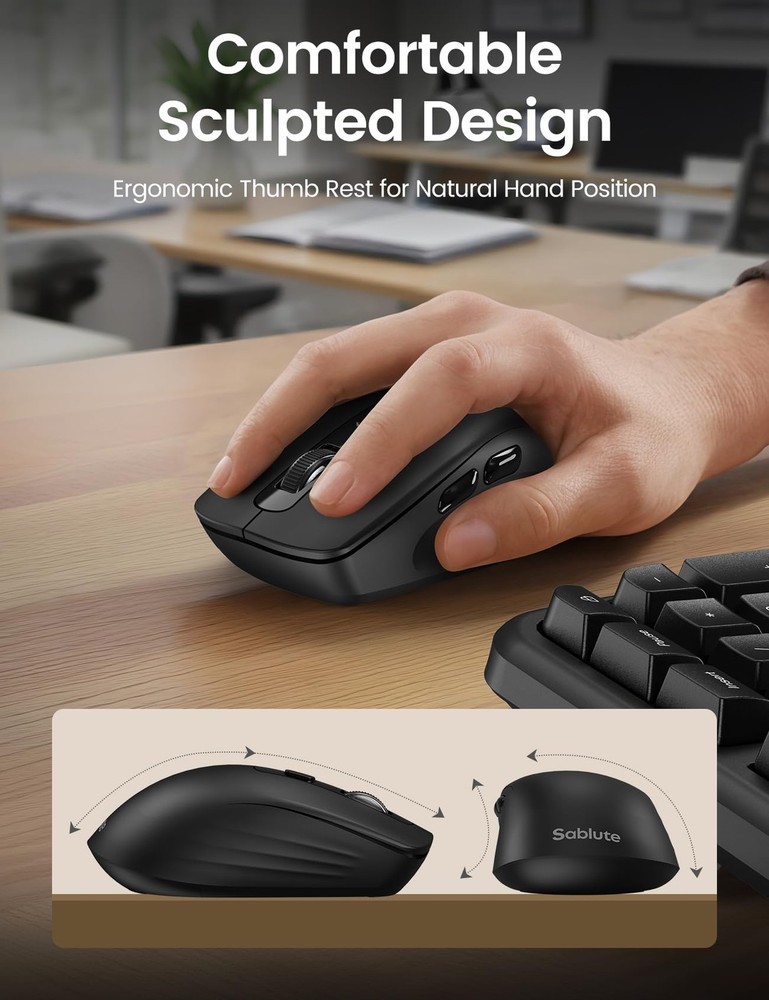 Ergonomic Wireless Keyboard Mouse Combo 2.4G Full Size Wave Palm Rest USB