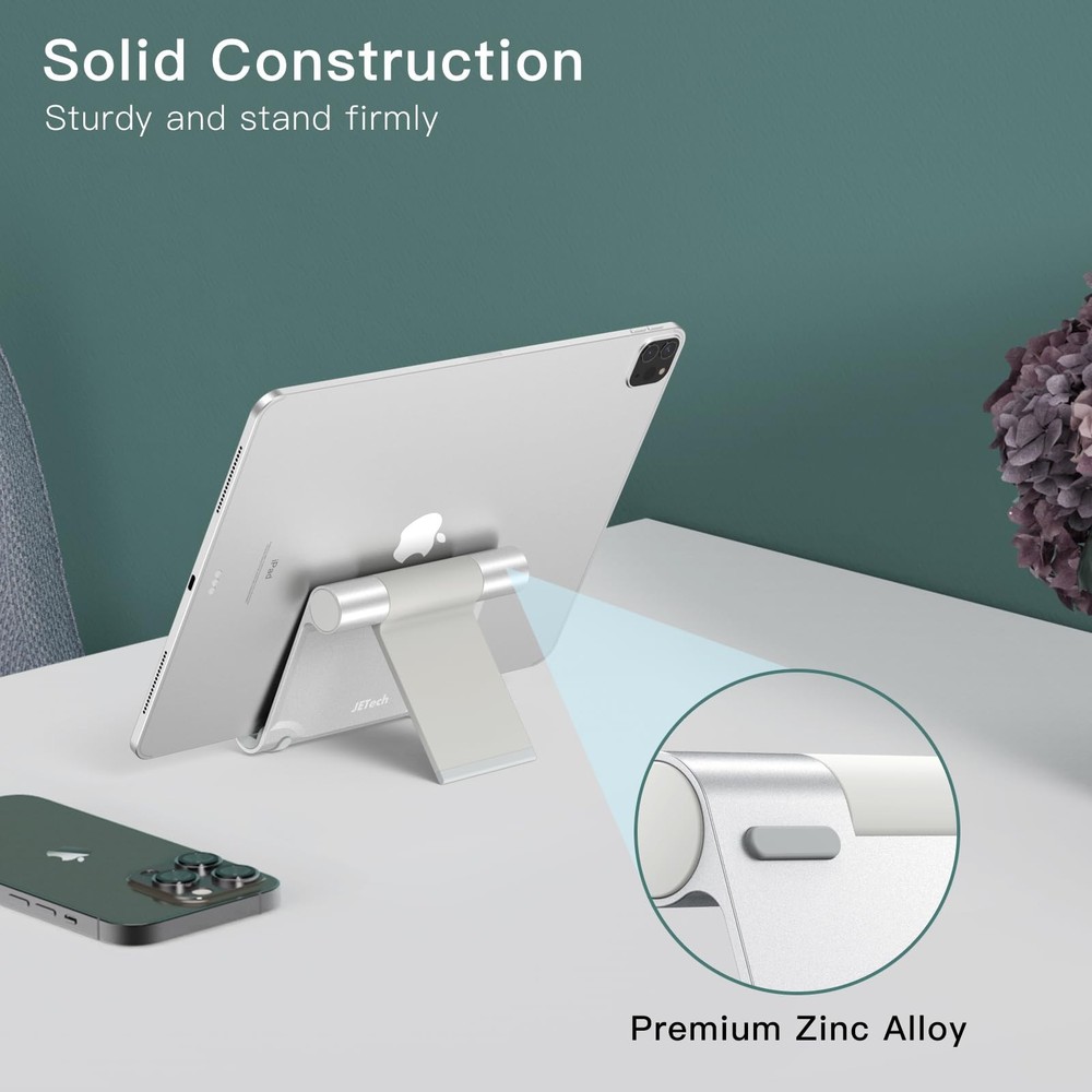 JETech Tablet Stand, Adjustable Portable Desktop Holder, Foldable Dock Silver