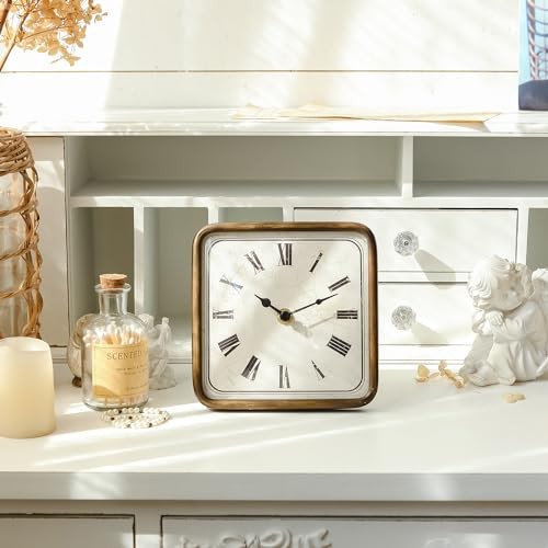 Vintage Silent Non-Ticking Table Clock, Shelf Desk Top Clock Battery