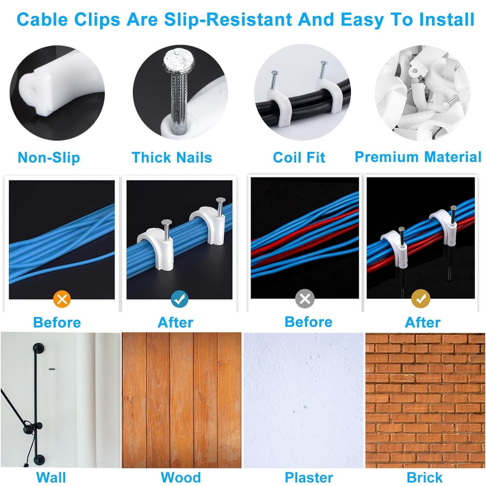 400 Pcs Cable Clips 4/6/8/10Mm Nail in Cable Clips with Steel Ethernet Cable Cli