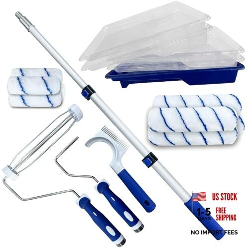 Paint Roller Kit 16PCS, 9&4 Inch Paint Roller with Adjustable 2-4FT Stainless