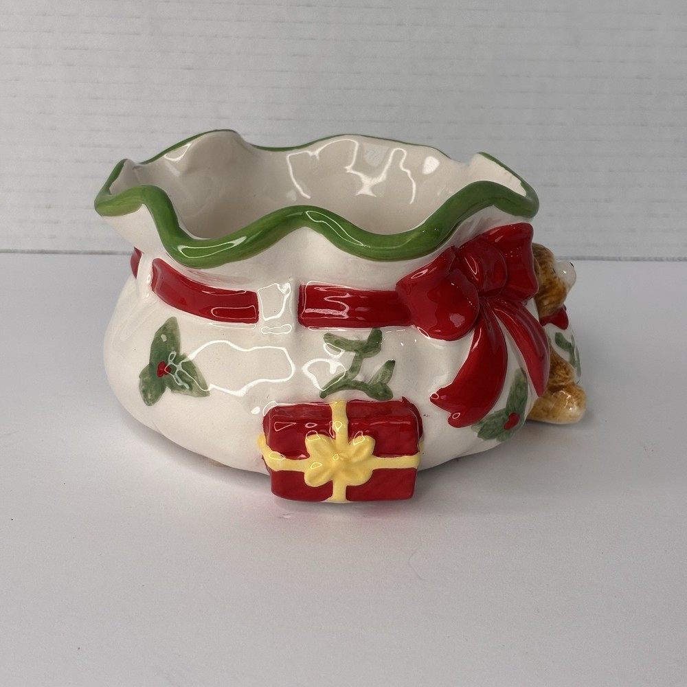 SPODE HAND PAINTED "CHRISTMAS TREE" PATTERN SANTA'S POUCH CANDY DISH