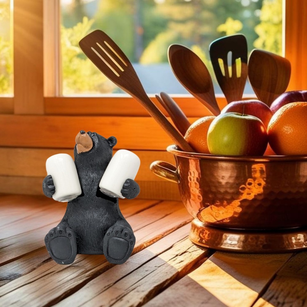 Sitting Bear Salt & Pepper Holder – Rustic Kitchen Decor with Ceramic Shakers