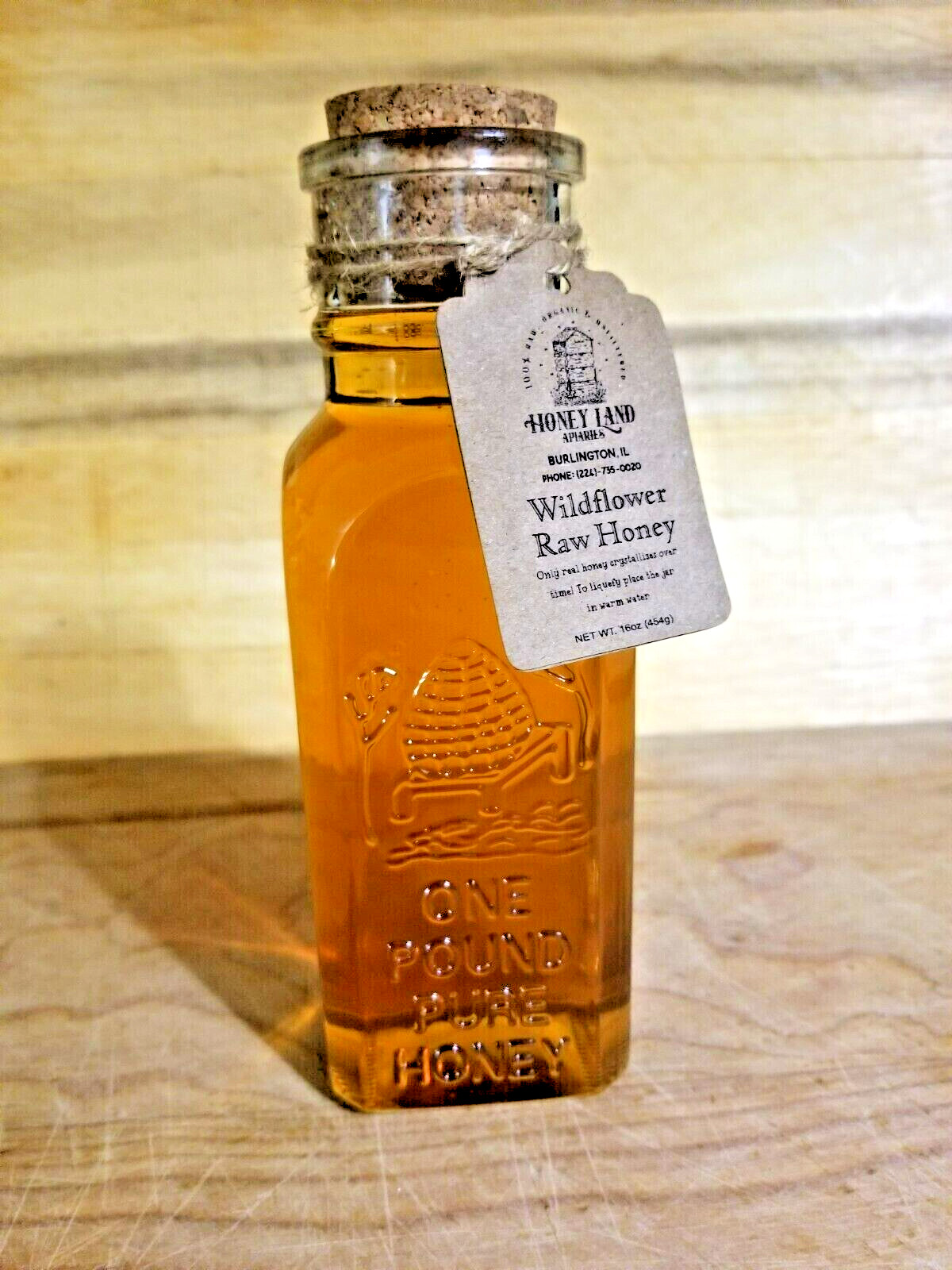 Raw Honey 1 lb (454g)-100% Wildflower Local Organic Unfiltered CLASSIC GLASS JAR