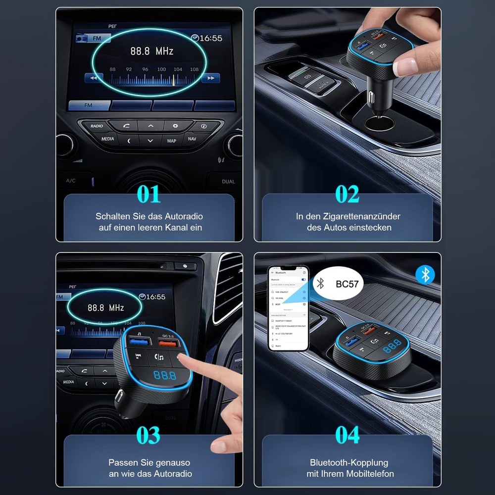 Bluetooth FM Transmitter Car Adapter Hands Free Radio USB Charger AUX Audio