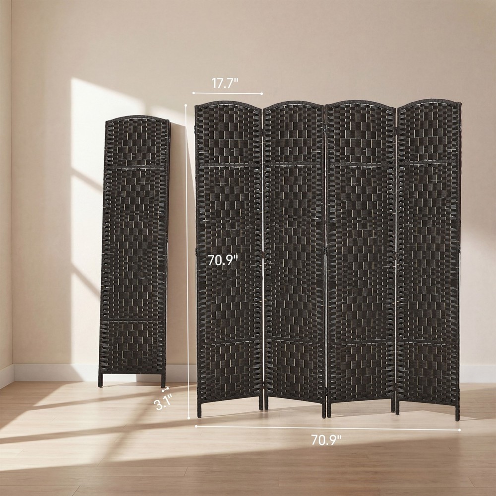 4 Panel Folding Privacy Screen, 70.9" Partition Wall Divider, Coffee