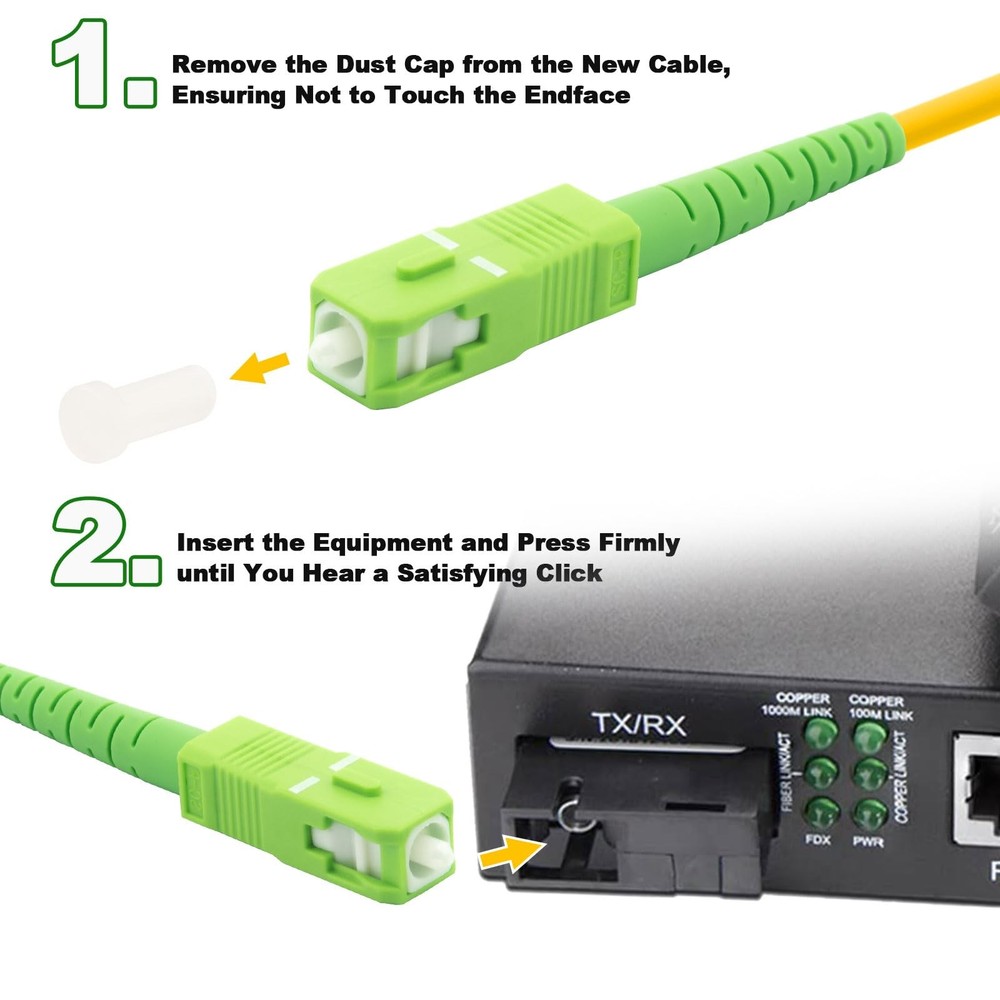 Fiber Optic Internet Cable 65ft SC/APC Single Mode Patch Jumper Replacement