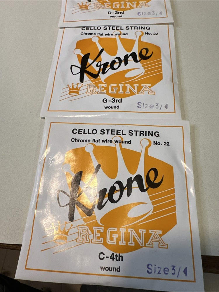 Krone Cello Strings Set Size 3/4 Chrome Flat Wire Wound Made In Germany