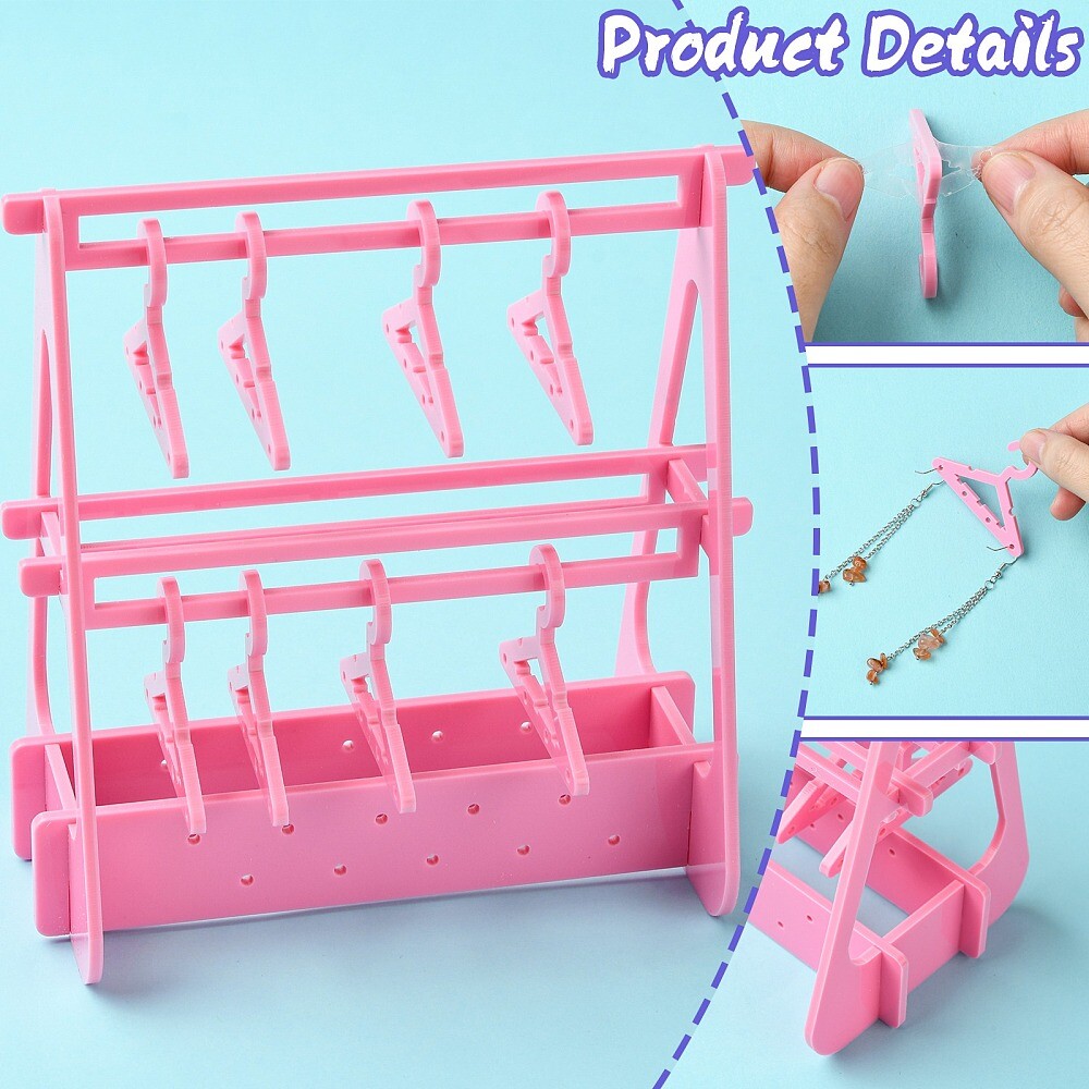 Acrylic Earring Storage Display Rack Transparent Creative 2 Layers Hanger Pink