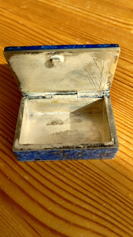 Lapis Lazuli & Solid Silver Snuffbox / Tobacco Box / Pill Box