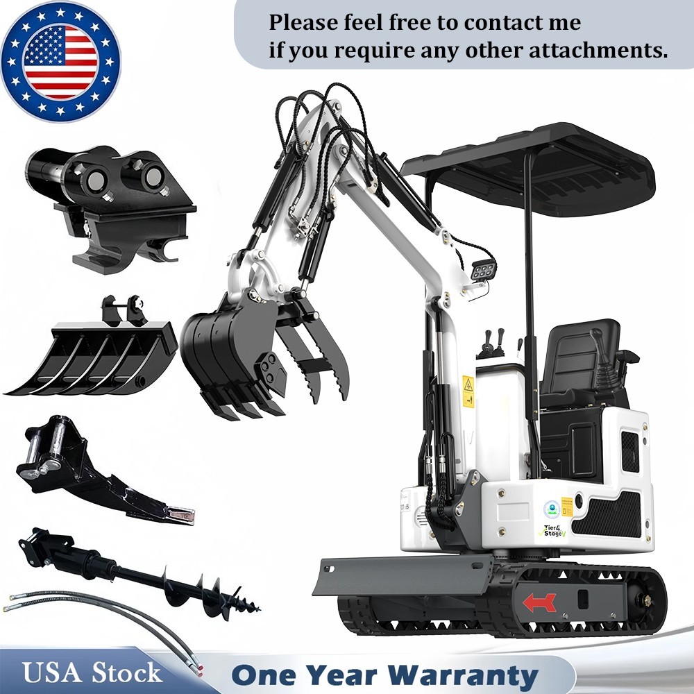 Mini Excavator B&S Engine with Attachments Auger Drill Ripper Quick Hitch Rake