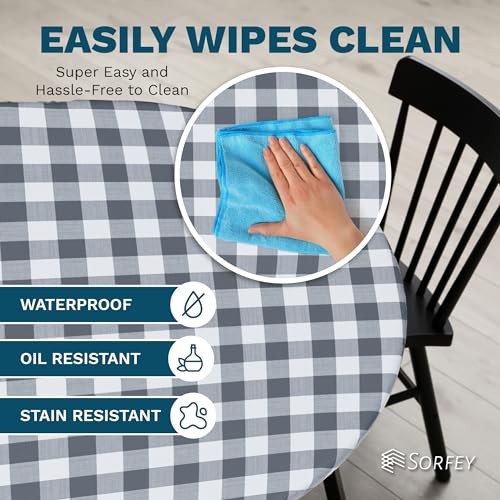 Vinyl Fitted Tablecloth Cover, Checke Design, 68" x 48" (Oval) Checkd Green