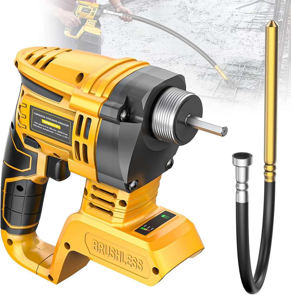 Handheld Concrete Vibrating Tool Compatible with Dewalt 20V Battery (No Battery)