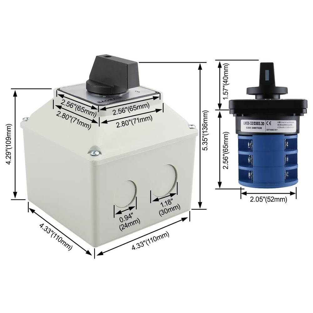 Universal Rotary Changeover Switch with Master Control 660V 32A 12 Terminals