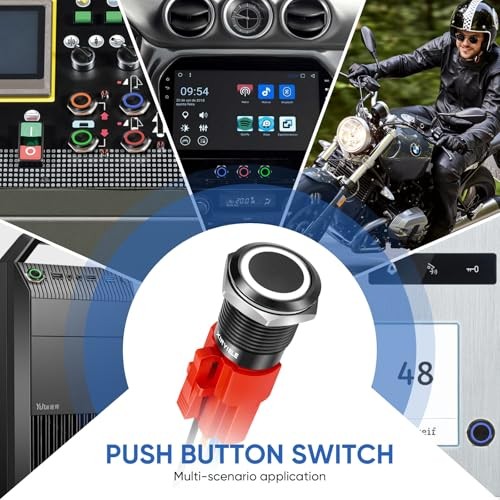 16MM Latching 12V Push Button Switch On Off,Waterproof Black Shell White LED