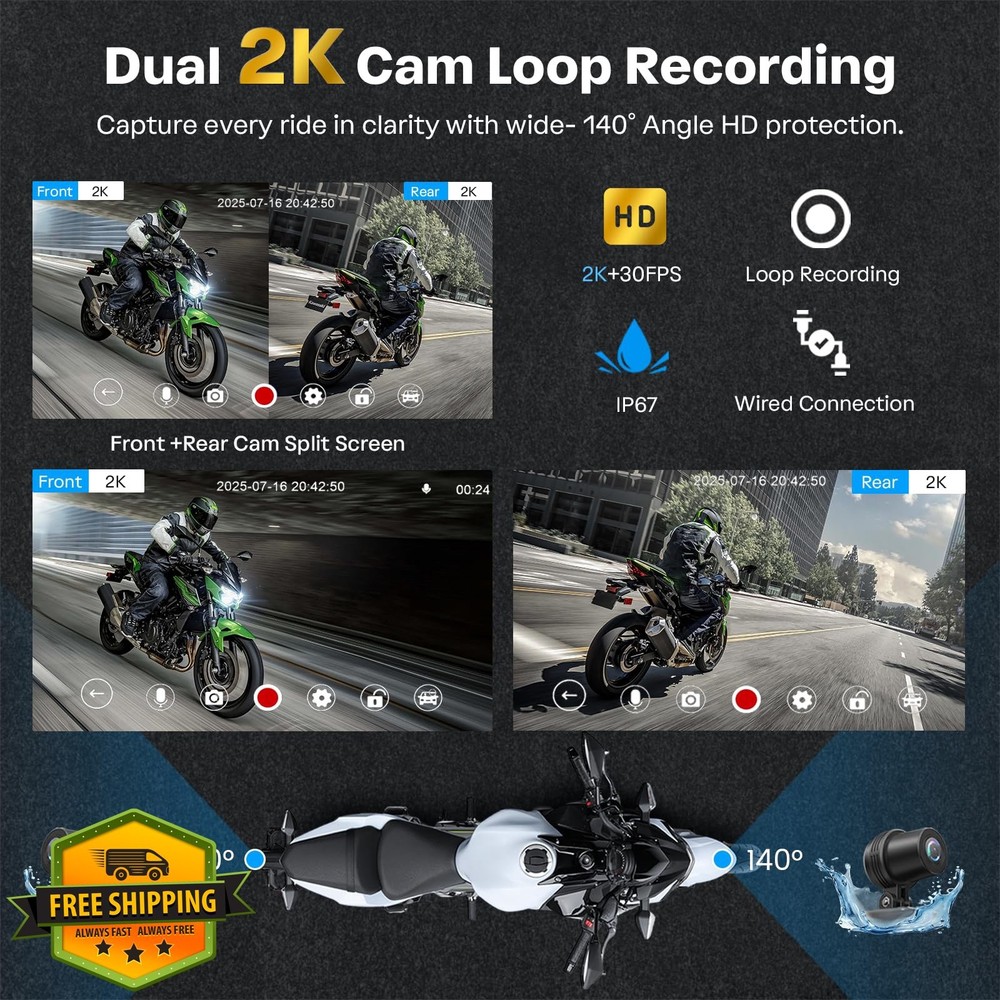 WonVon Motorcycle CarPlay Screen Android Auto 6.25" GPS Nav Dash Cam