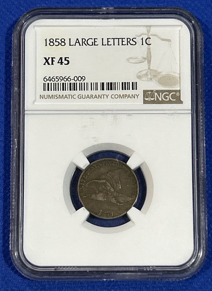 1858 FLYING EAGLE NGC XF45 Large Letter Penny 1¢