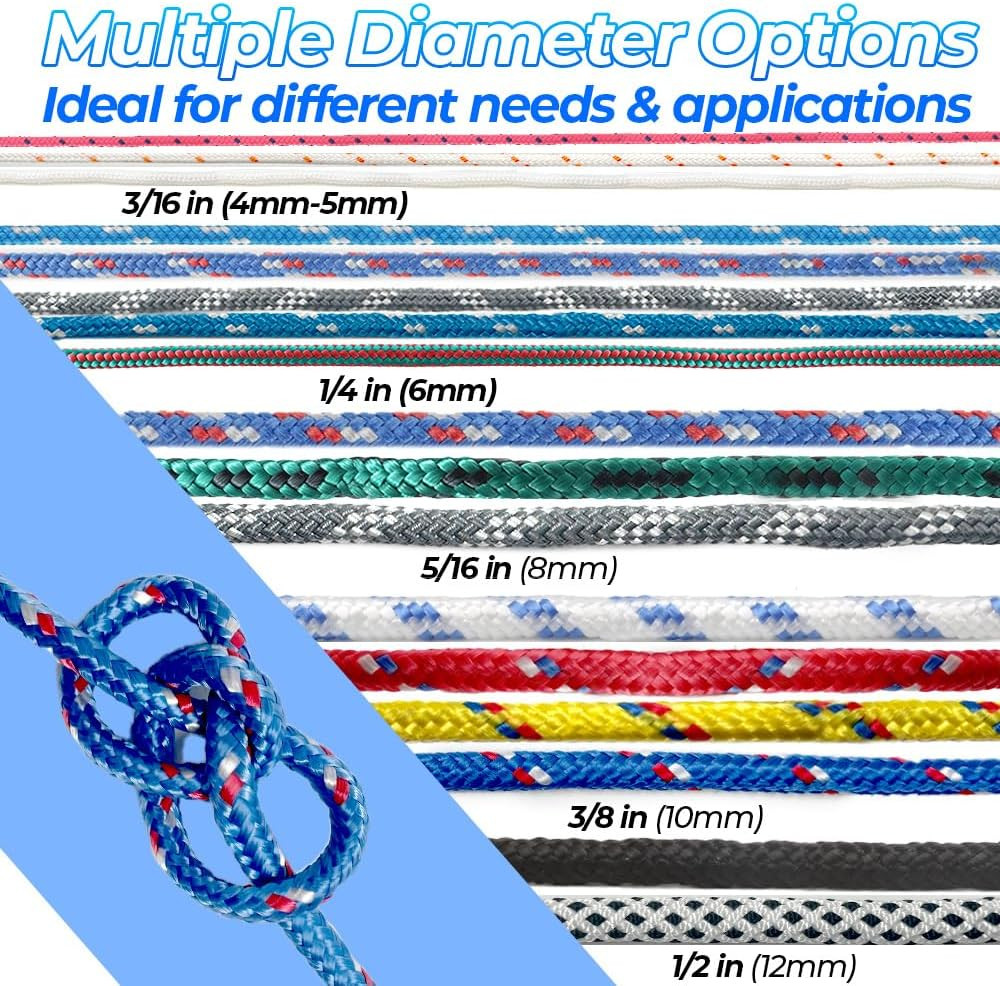 Diamond Braided Polypropylene Rope, 16-Strand Lightweight Floating Utility Rope