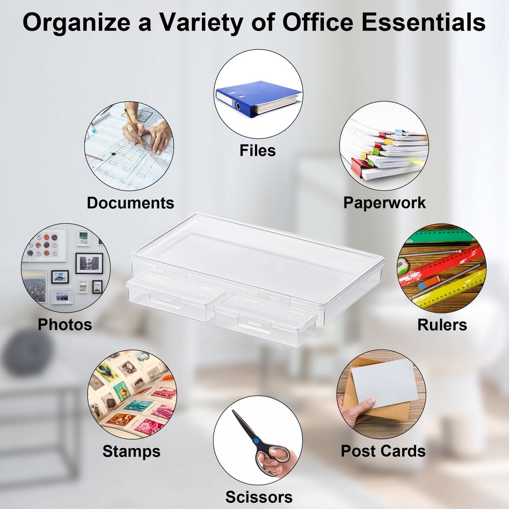 4 Piece Stackable Document & Paper Storage Box Set Multipurpose Letter Check