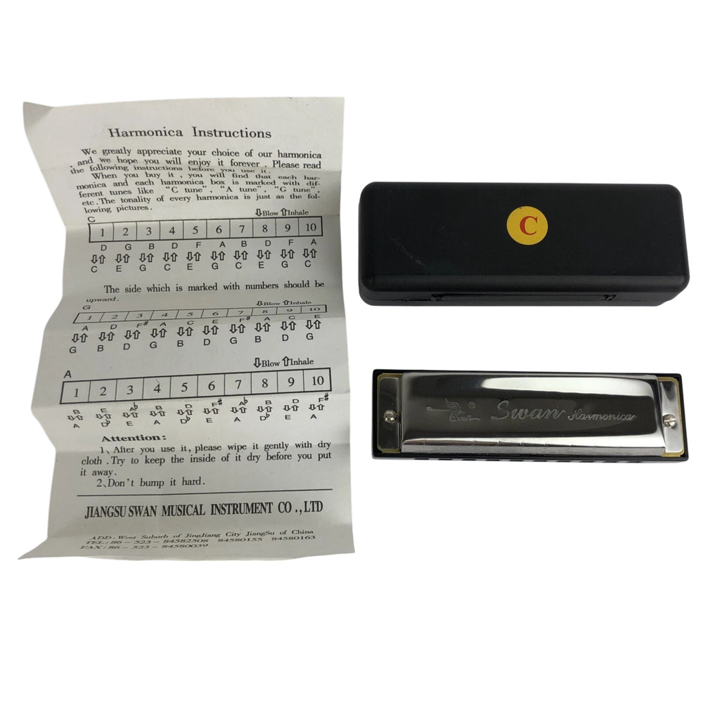 Swan Blues Power 10 Hole C Key Harmonica With Case + Instructions VGC Condition