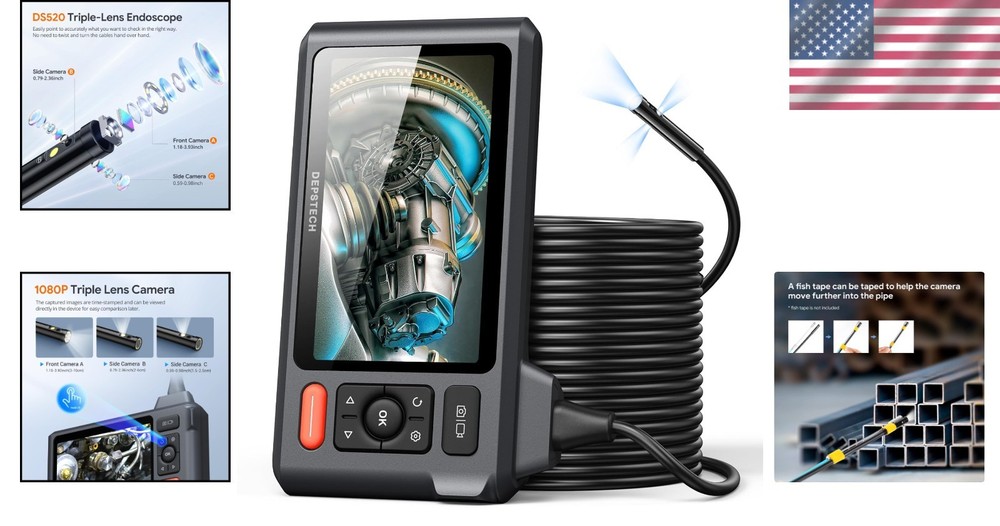 50FT Waterproof Sewer Inspection Camera with Split Screen & Carrying Case