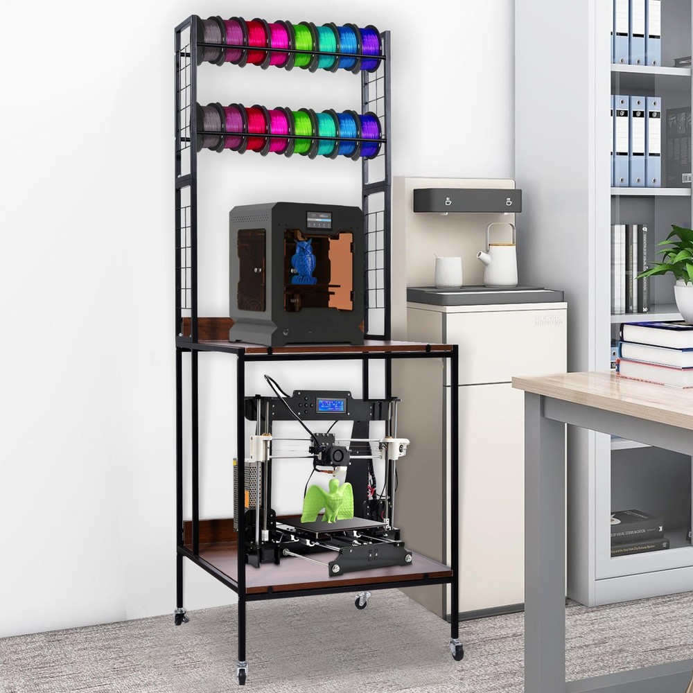 Heavy Duty Mobile 3D Printer Stand w/ Double Layer Filament Storage Rack+Wheels-