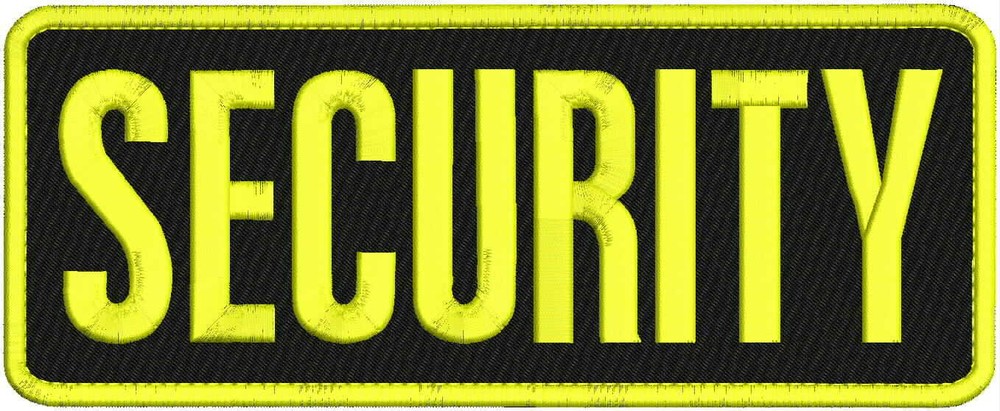 SECURITY EMBROIDERY PATCH 4X11 HOOK ON BACK  BLACK/YELLOW