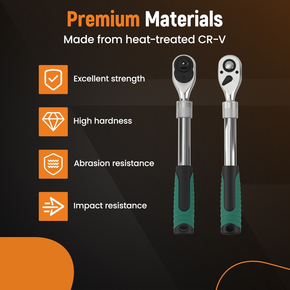 Chrome Vanadium Extendable Ratchet Set 1/4 3/8 1/2 Drive 72T Quick Release Tool