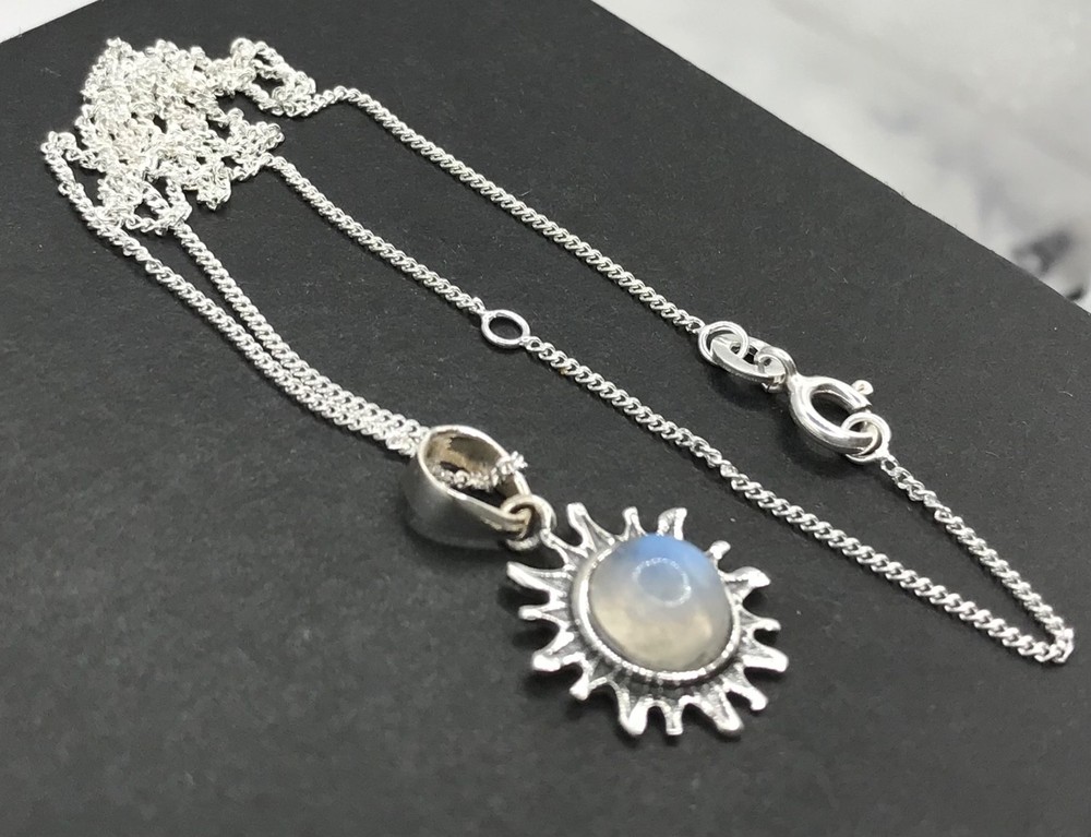 Rainbow moonstone pendant earrings set, solid Sterling silver, sun, gift box.