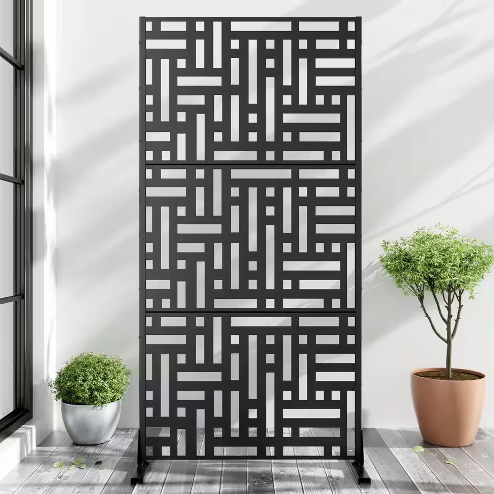 72 In. X 35 In. Black Privacy Screen Galvanized Freestanding Panel