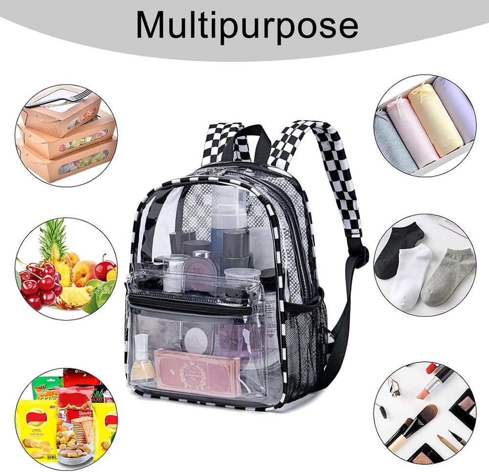 Clear Mini Backpack for Stadium 12'' H-Mini, Black White - Plaid