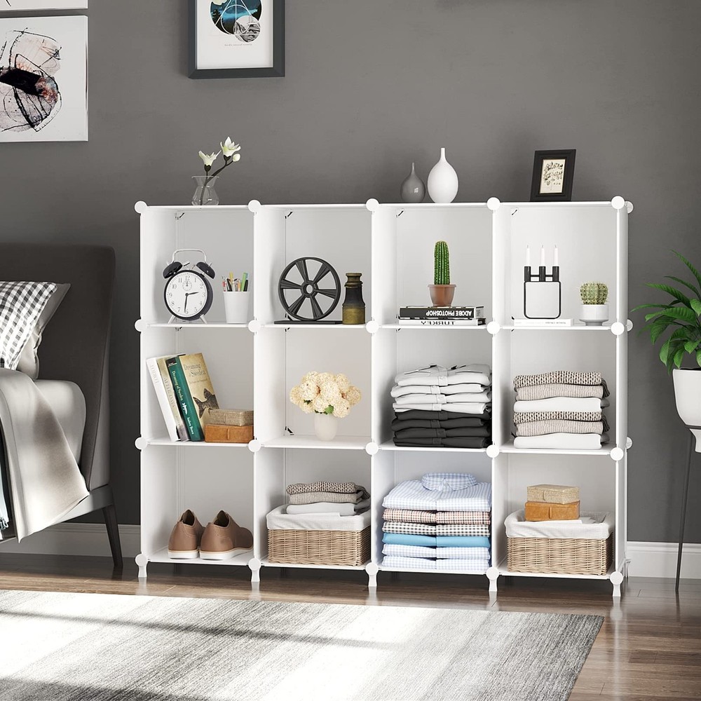 Cube Storage Organizer Storage 12 Cube Bookshelf DIY Plastic Closet Clothes S...