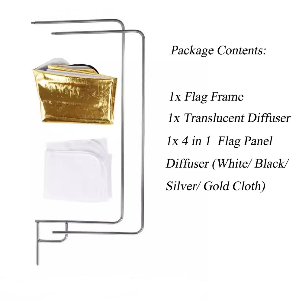 30"x36"/75x90cm Light Reflector Flag Panel Kit, 5-in-1 Diffusion Scrim Transl...