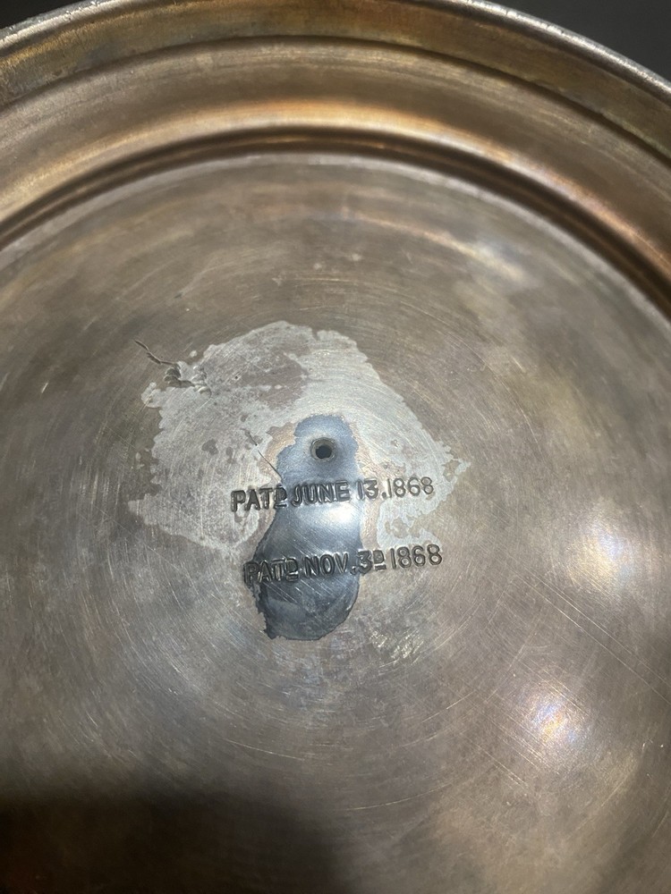 Antique Victorian Large Ceramic Lined Silverplate Lidded Pitcher Pat 1868