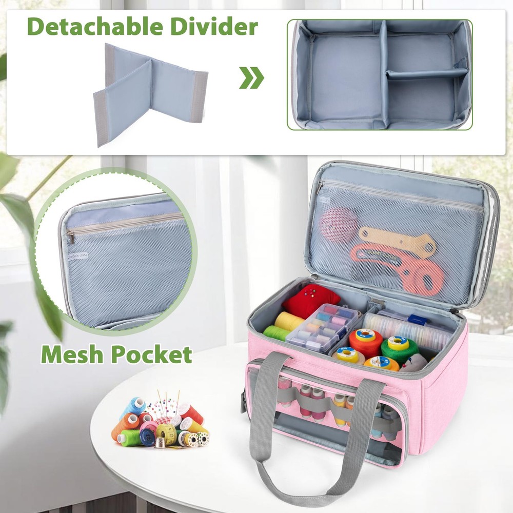 Double-Layer Sewing Storage Organizer with Transparent Compartment, Large Sew...