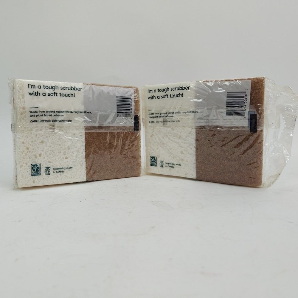 4x Grove Collaborative Walnut & Cellulose Scrubber Sponges (2 Double Packs)