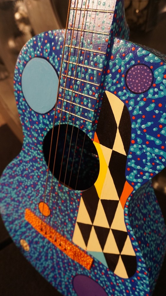 Hap "Michael Hapner" Hand Painted Guitar Blue Psychedelic Wall Art