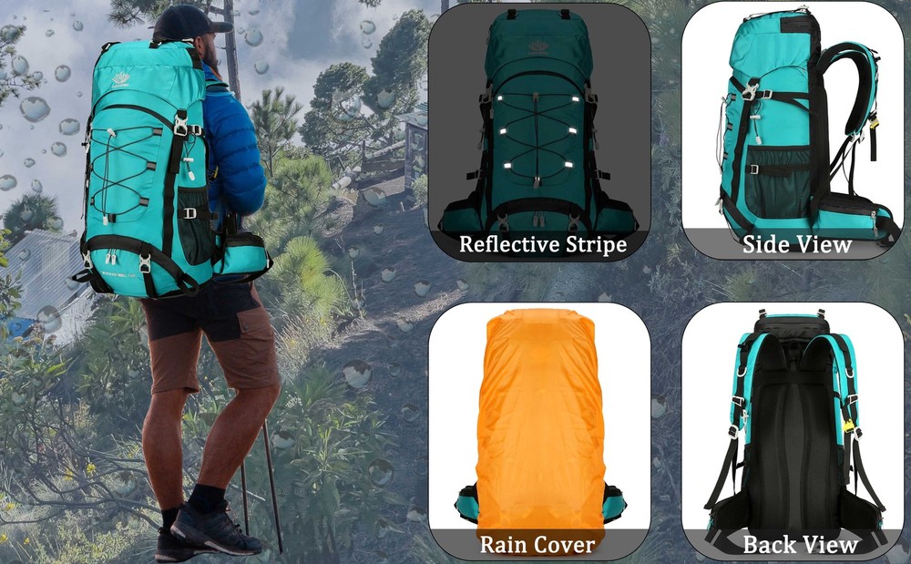 60L Travel Hiking Camping Backpack with Rain Cover, Backpack Water Resistant,Cli