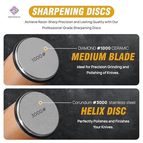 Multi-Angle Knife Sharpener Kit - Diamond & Ceramic Discs, Finger Guard, Gloves,
