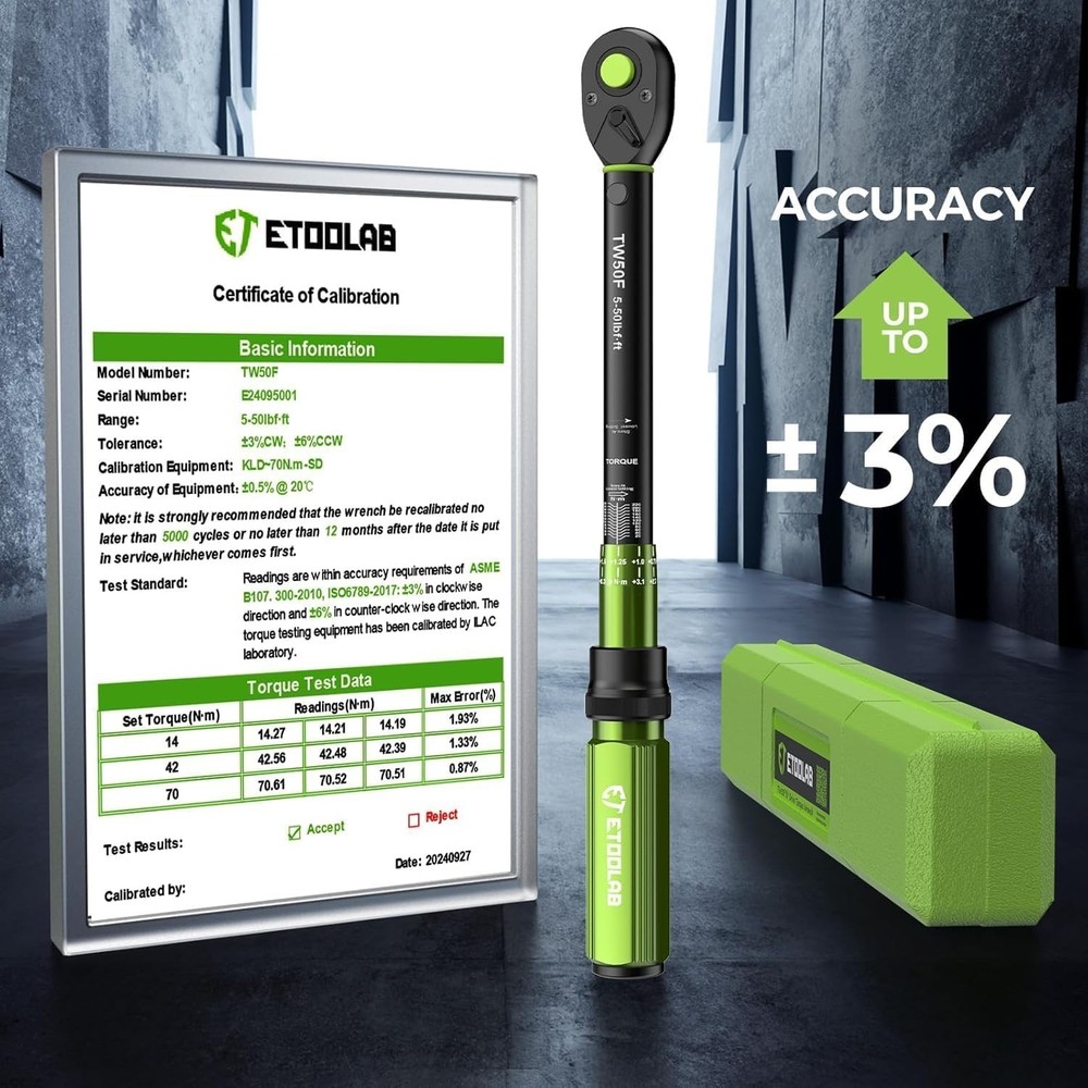 Professional 3/8-Inch Click Torque Wrench - Rust Resistant & Ergonomic Design