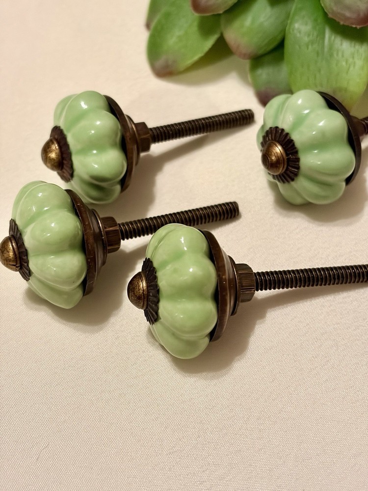 1 Antique Ceramic Drawer Pulls Green Flower Door Kitchen Cabinet Knob