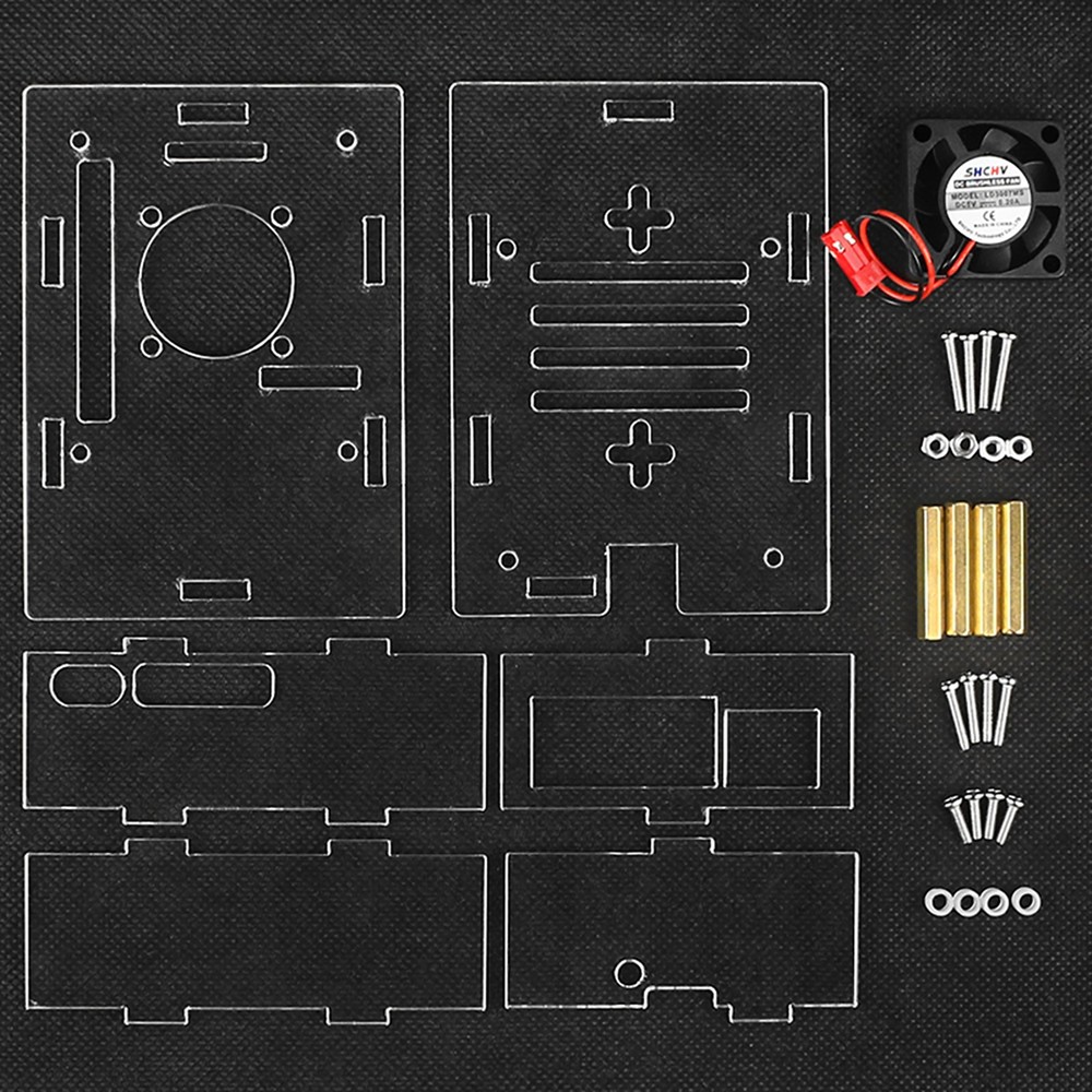 Acrylic Case For Raspberry Pi 5 Transparent Box With Cooling Fan Heatsink